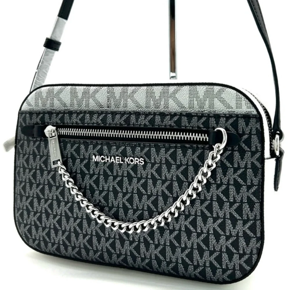 Michael Kors Jet Set Large Signature Logo Crossbody Bag Black Multi